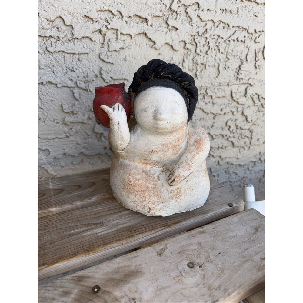 Vintage Pottery Seated Woman Figurine • 3" • Botero Style Sculpture